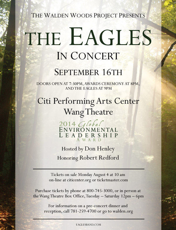 Eagles to Perform at the Walden Woods Project’s 2014 Global Environmental Leadership Award Event