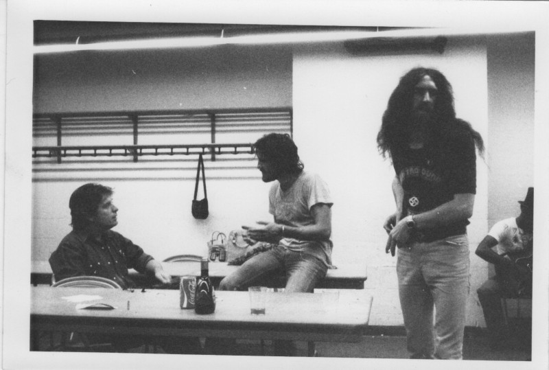 (L to R): Unknown Person, Jim Capaldi, and Viv Phillips circa 1974