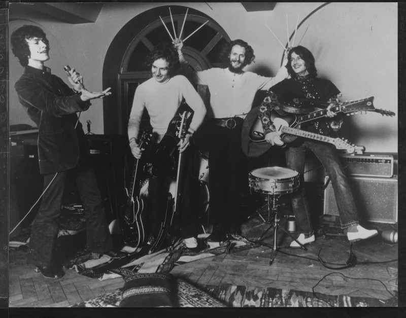 Blind Faith Rehearsals, 1969 (L to R): Steve Winwood, Ric Grech, Ginger Baker, Eric Clapton